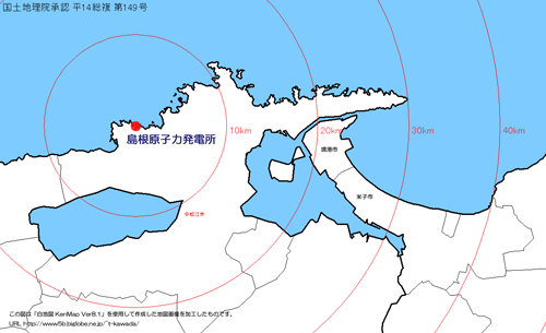 島根原子力発電所　30km圏内地図